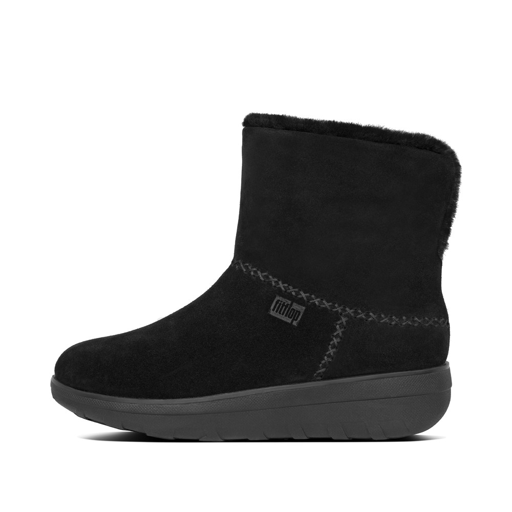 Fitflop Womens Boots - Mukluk Shorty Shearling Lined Suede Ankle - Black - 126-DBESMZ